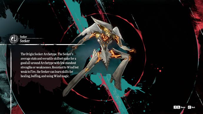 Metaphor ReFantazio screenshot of the Seeker Archetype info screen.