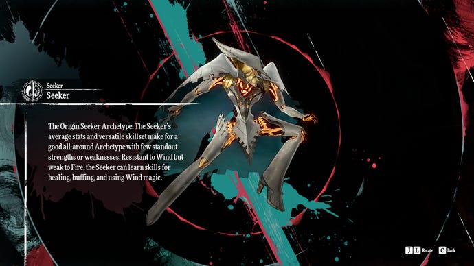 Metaphor ReFantazio screenshot of the Seeker Archetype info screen.