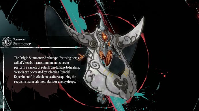 Metaphor ReFantazio screenshot of the Summoner Archetype info screen.
