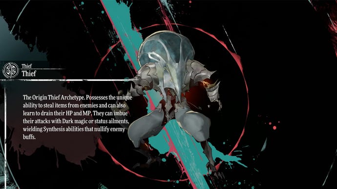 Metaphor ReFantazio screenshot of the Thief Archetype info screen.