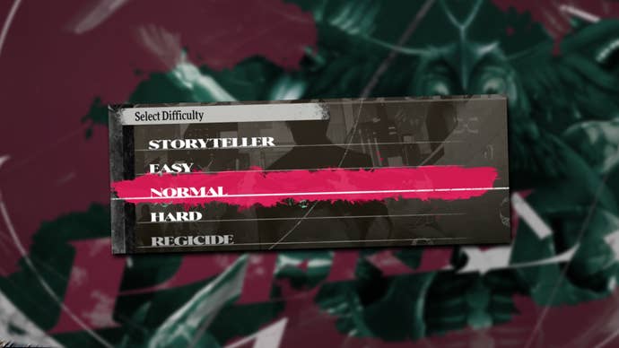 A crop of the difficulty options from Metapor ReFantazio over the top of a battle scene that says ‘peril’ from the game itself.