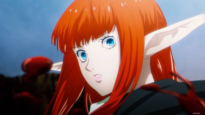 Metaphor: ReFantazio screenshot showing close up of red-headed elven character Hulkenberg