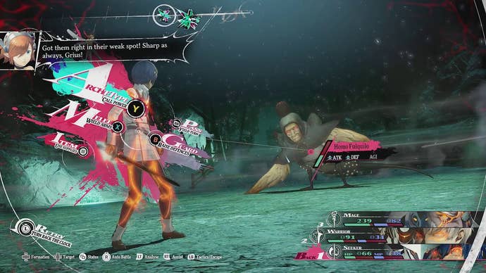 Battle screenshot from Metaphor showing main character and combat options