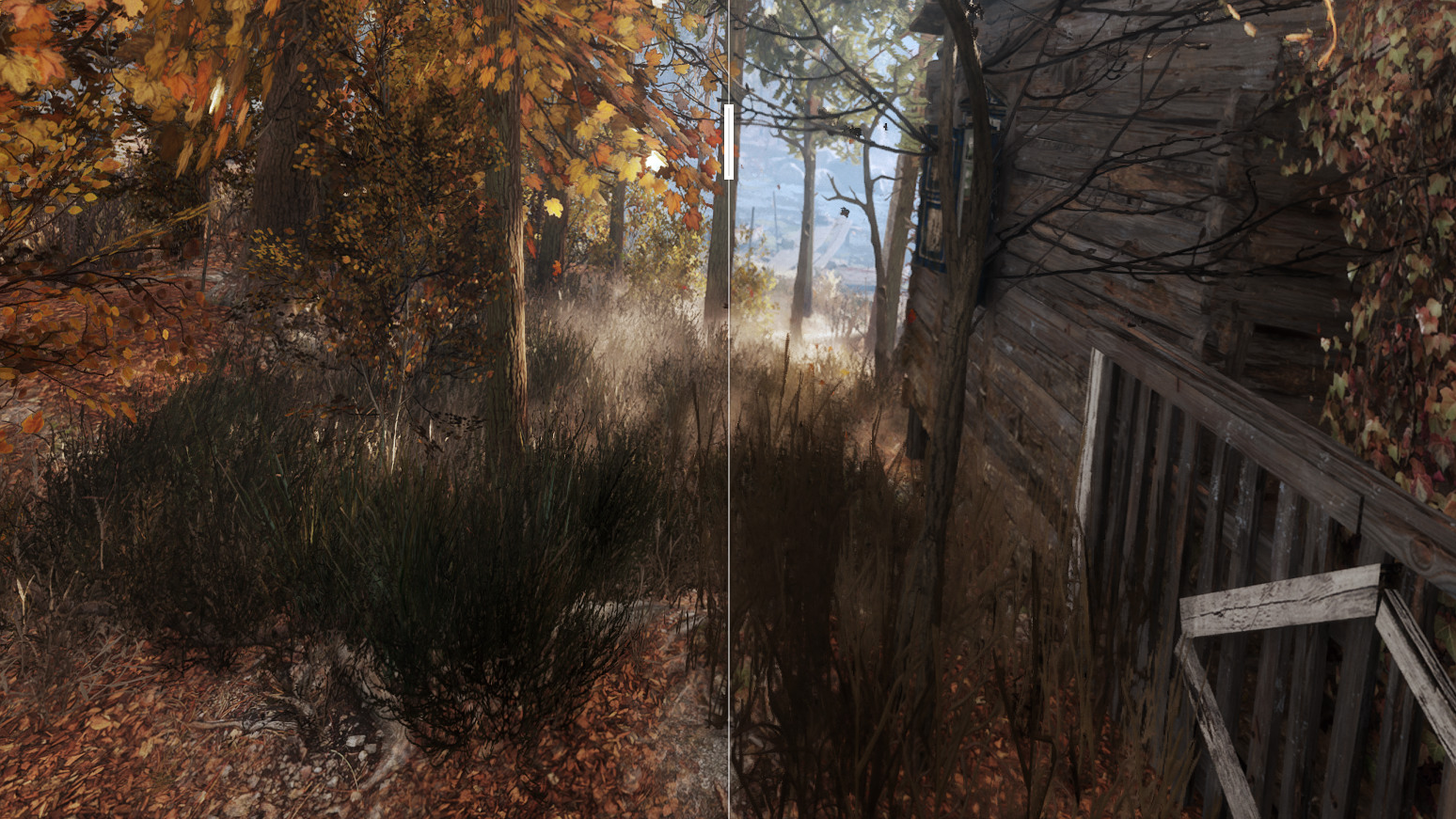 A comparison image showing Metro Exodus with an unofficial &ldquo;FSRAA&rdquo; mod on the left and FSR 2.0 on the right.