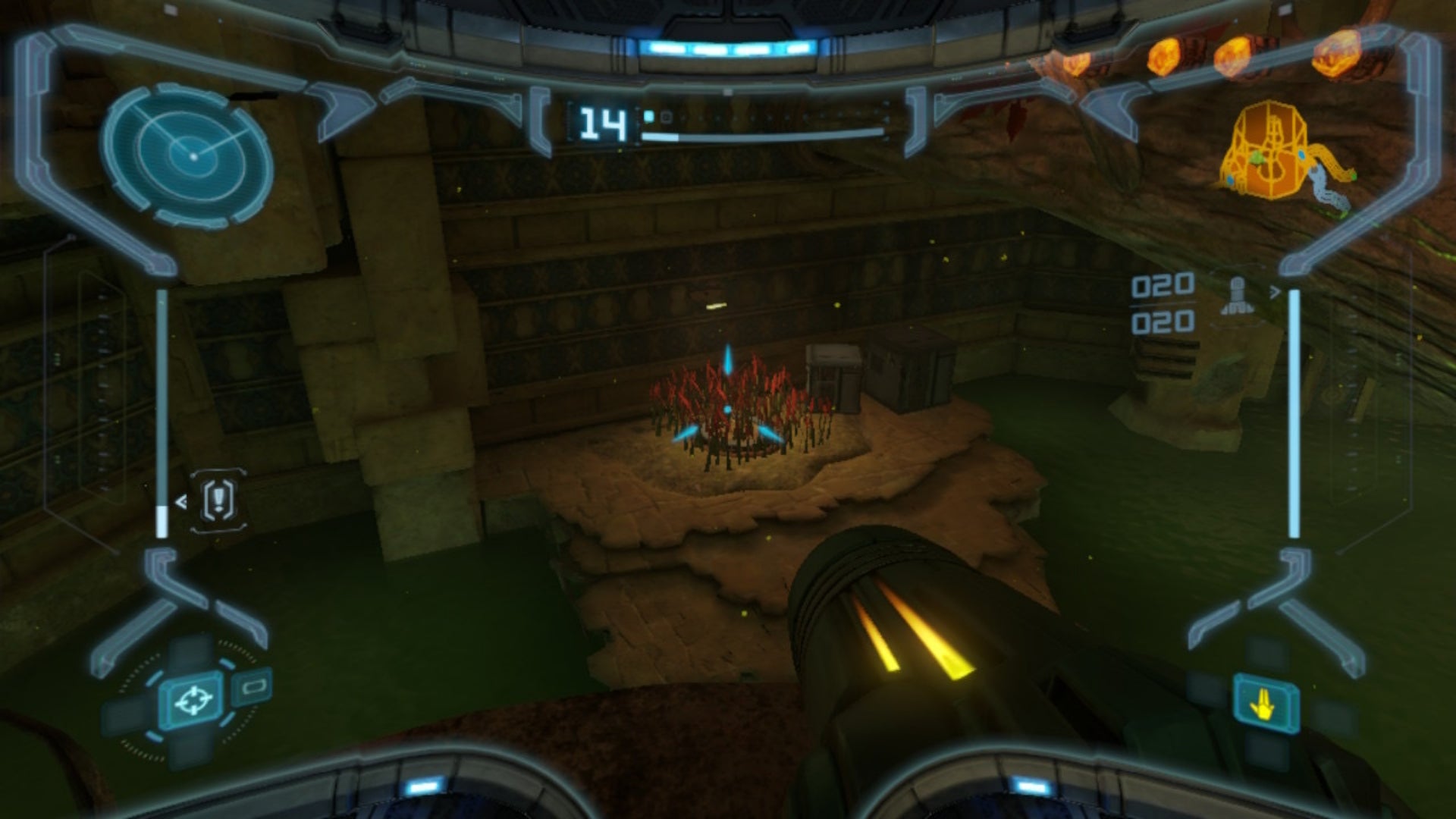 Samus looks at a rune that needs scanning in Metroid Prime Remastered - 7