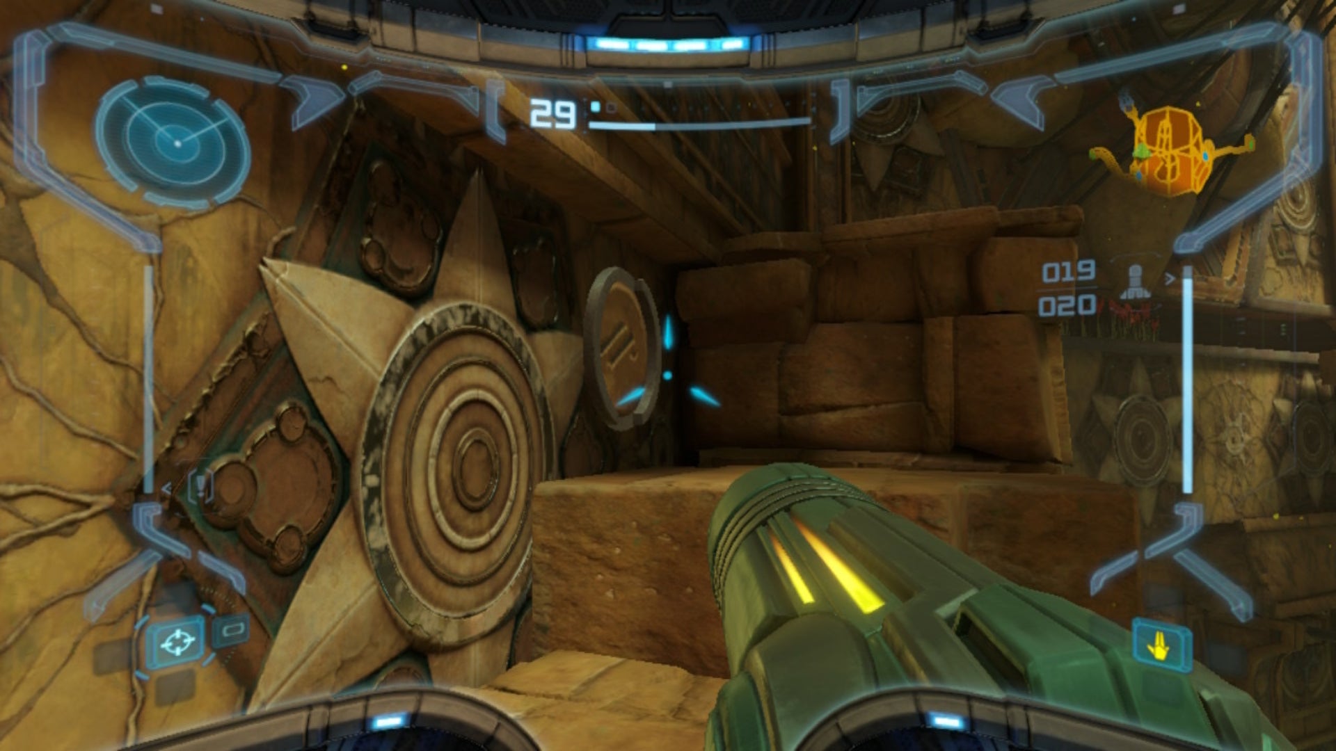 Samus looks at a rune that needs scanning in Metroid Prime Remastered - 9