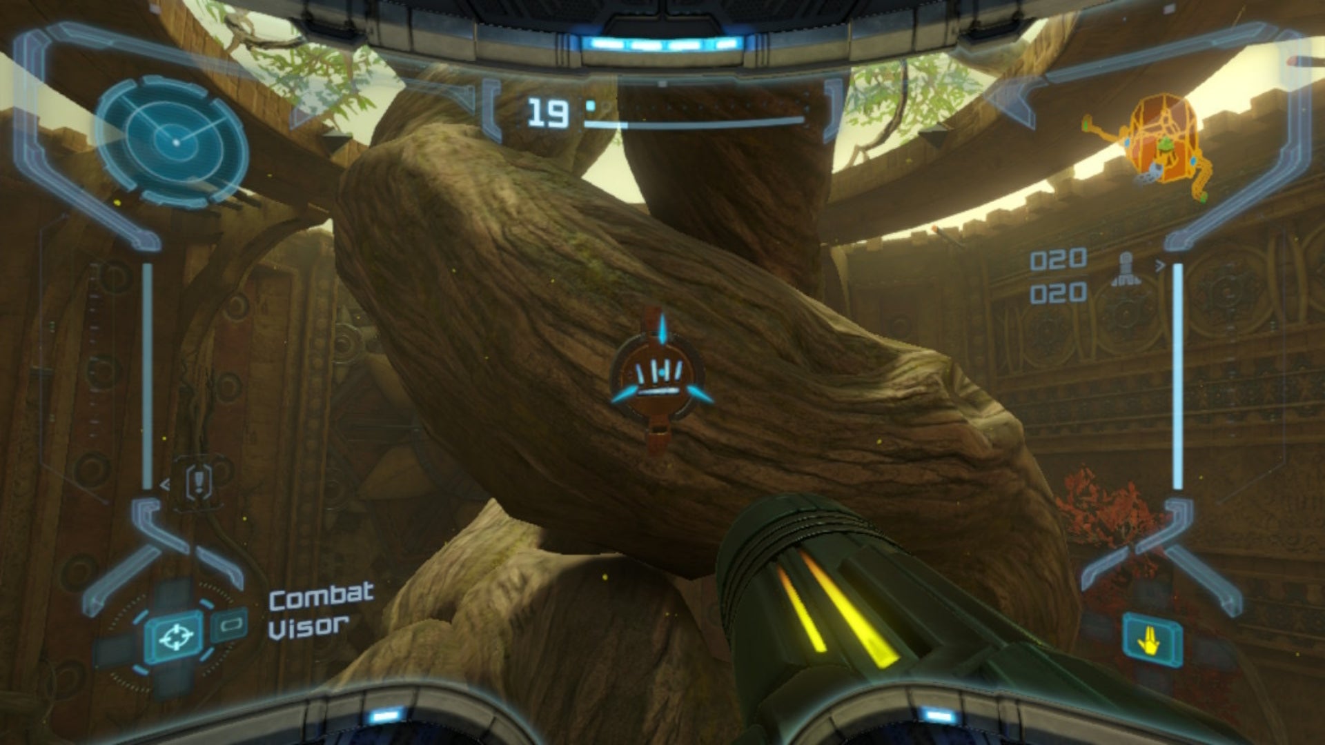 Samus looks at a rune that needs scanning in Metroid Prime Remastered - 10