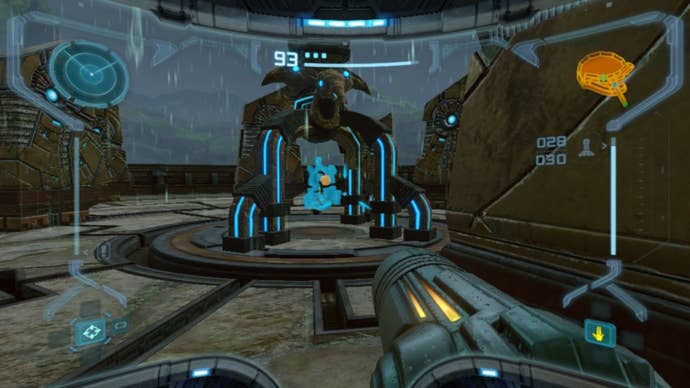 Samus looks at the Artifact of Truth in Metroid Prime Remastered