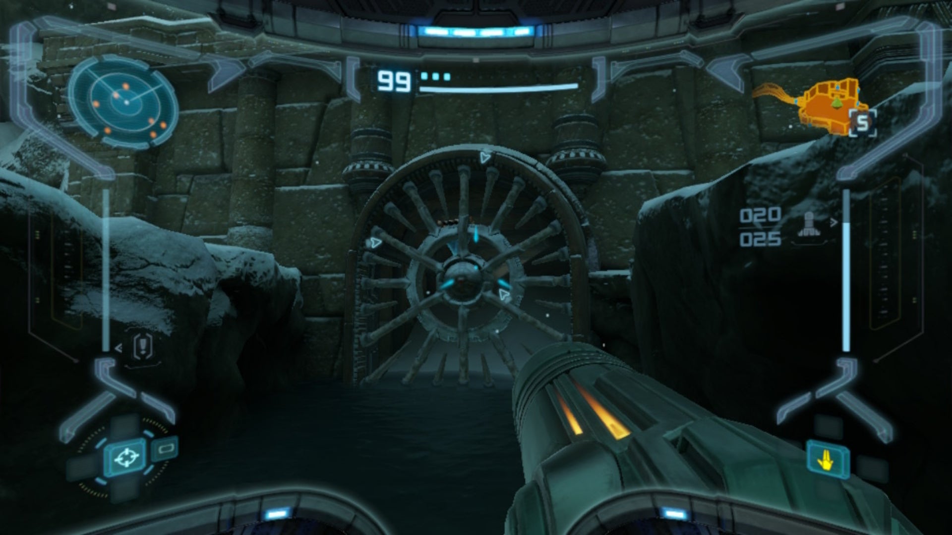 Samus looks at a destroyable gate in Metroid Prime Remastered - 5