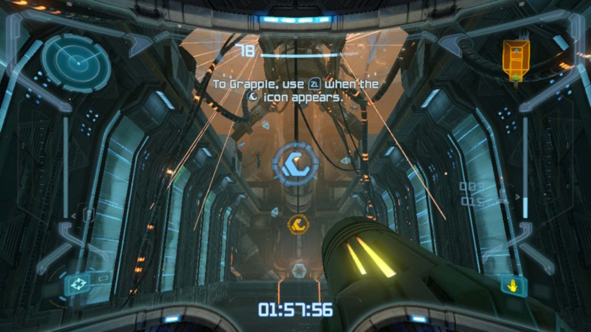 Samus uses a Grappling Hook in Metroid Prime Remastered