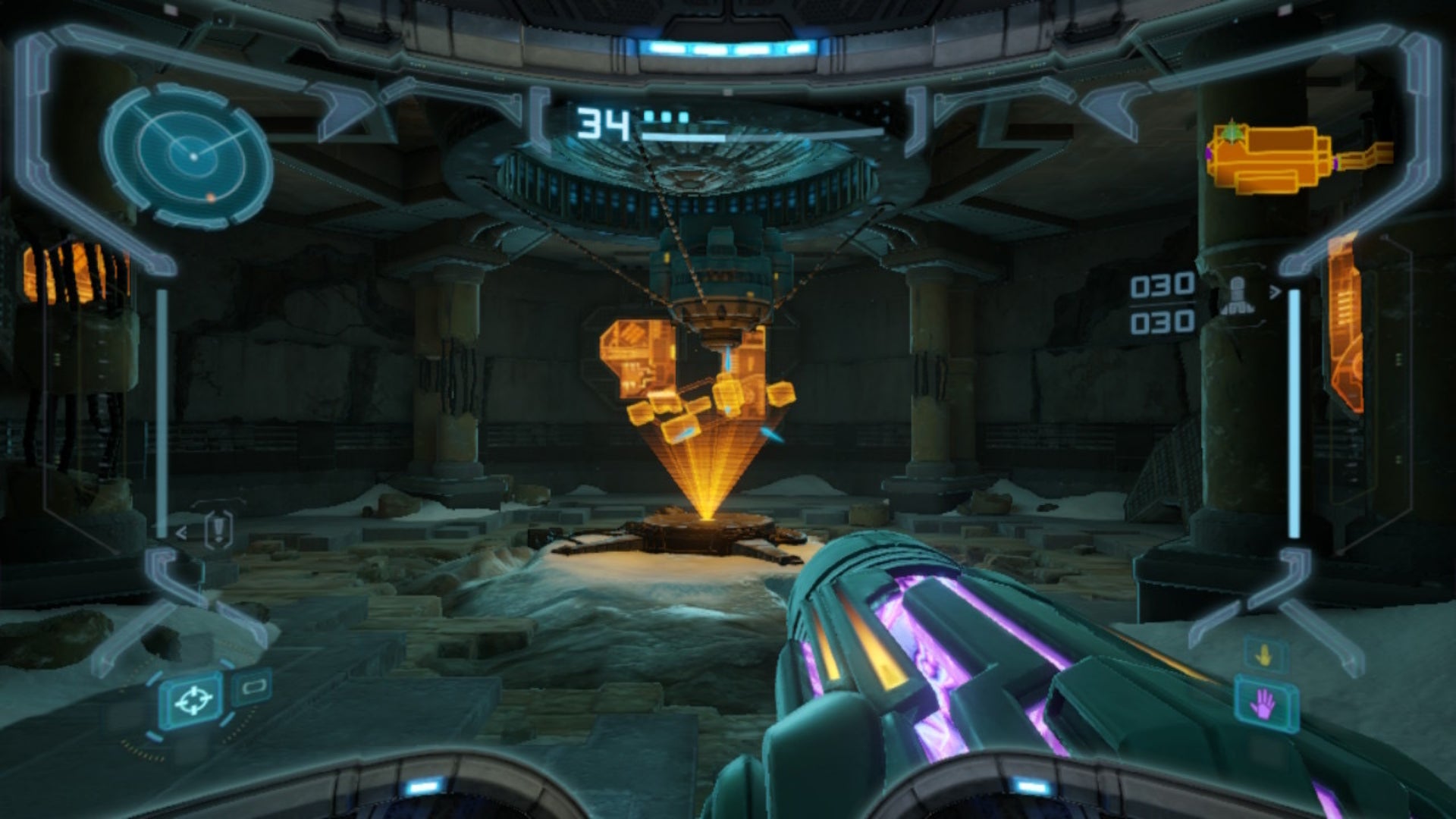 Samus looks on at a map station in Metroid Prime Remastered - 3
