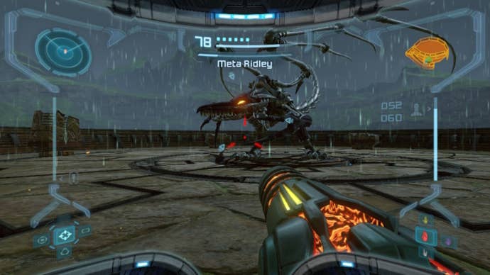 The player fights with Meta Ridley in their second phase in Metroid Prime Remastered