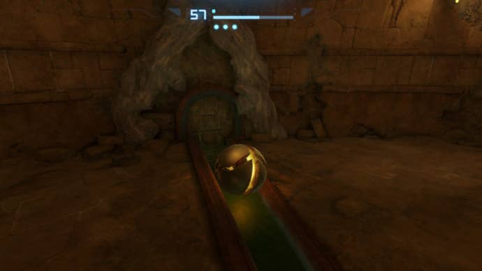 Samus faces a small wall that can be blast through in Metroid Prime Remastered