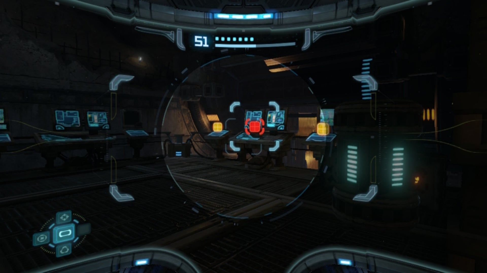 Samus aims at a red panel in Metroid Prime Remastered - 19