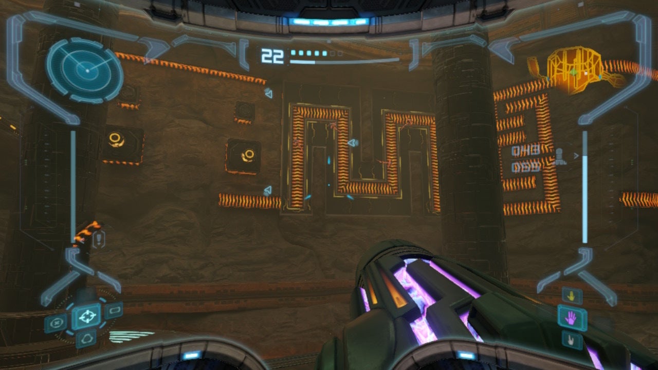 Samus looks at a Spider Track Ball Course in Metroid Prime Remastered