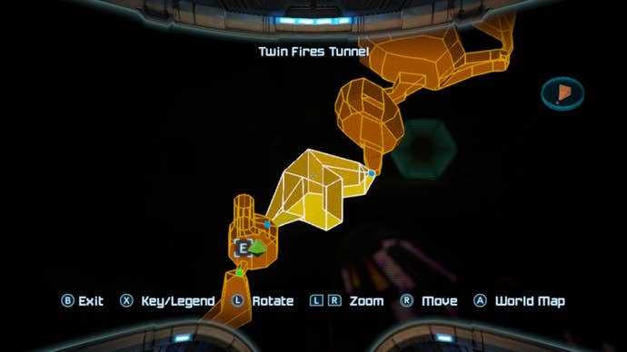 A map of Twin Fires, Magmoor Caverns in Metroid Prime Remastered