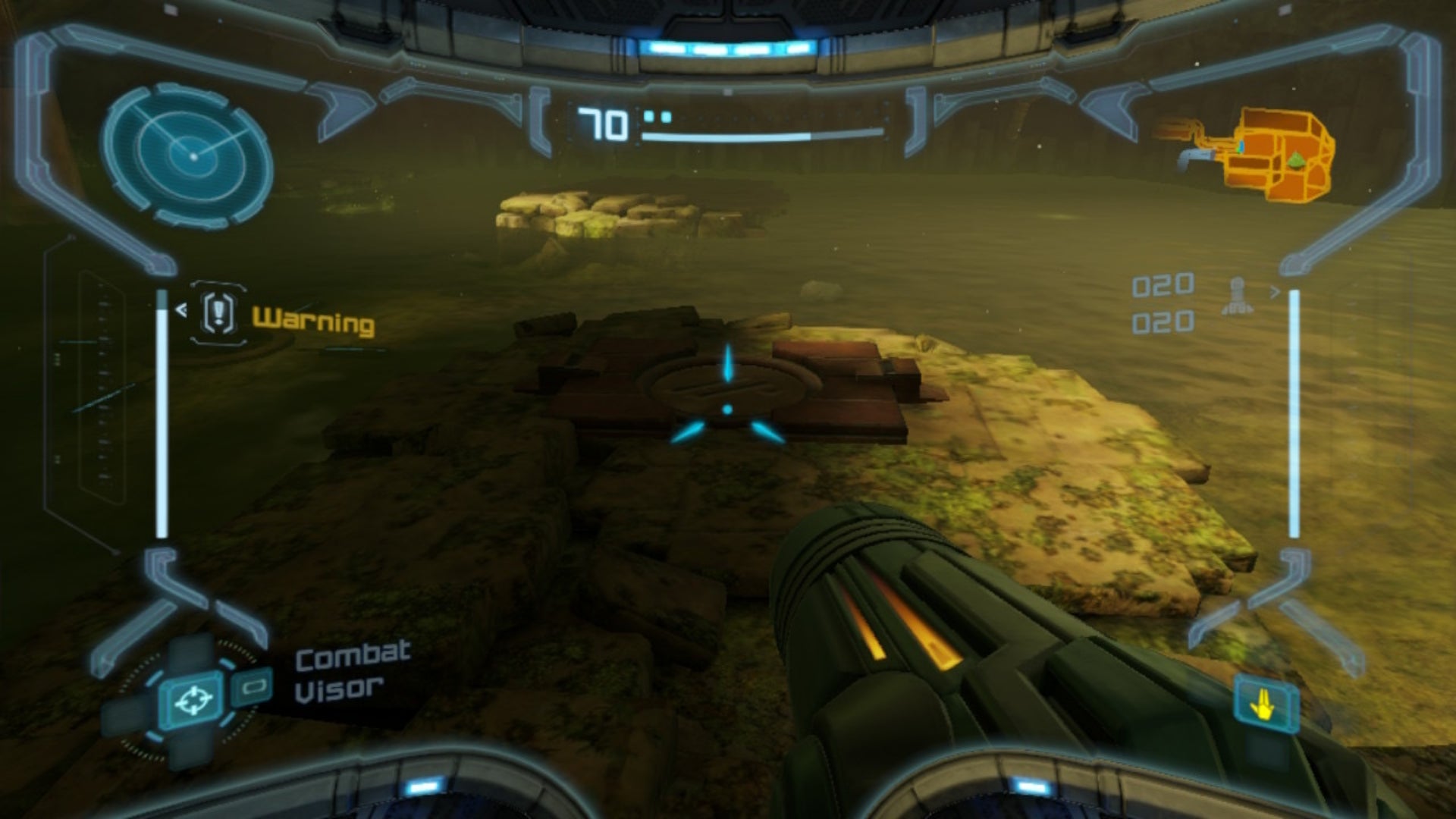 Samus looks at a rune that needs scanning in Metroid Prime Remastered - 4