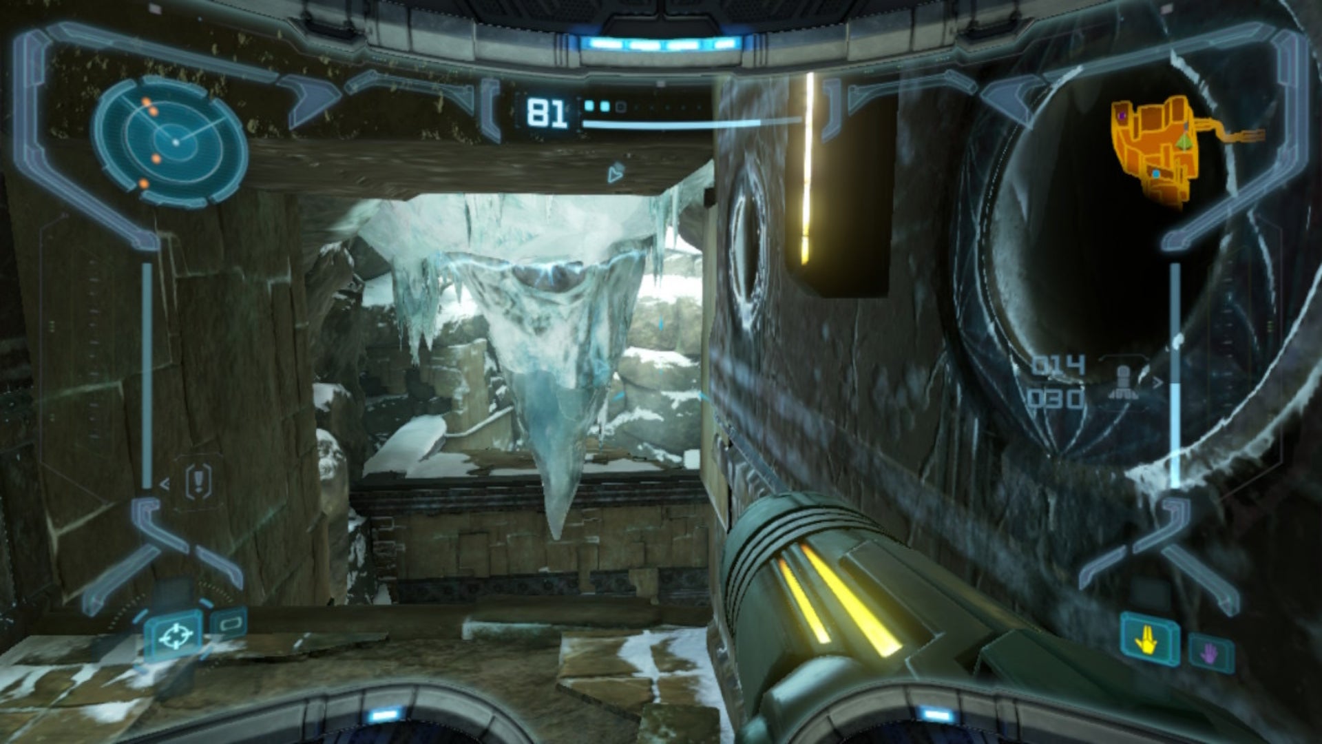 Samus aims at stalactite in Metroid Prime Remastered - 14