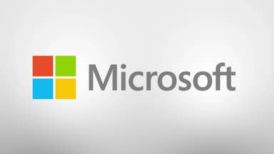 Microsoft logo of four colourful squares making one larger square with the word Microsoft beside it