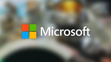 The Microsoft logo connected a swirly background