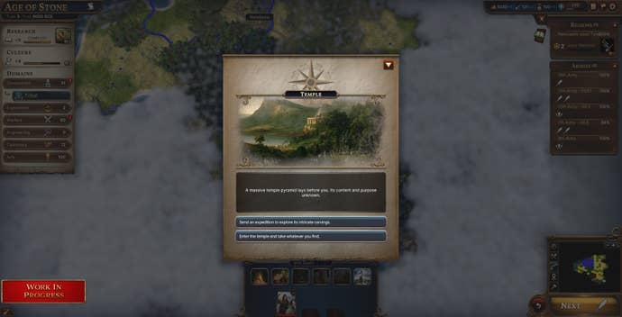 An event menu in Millennia