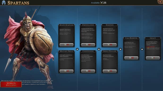 The Spartan Spirit menu screen in Millennia