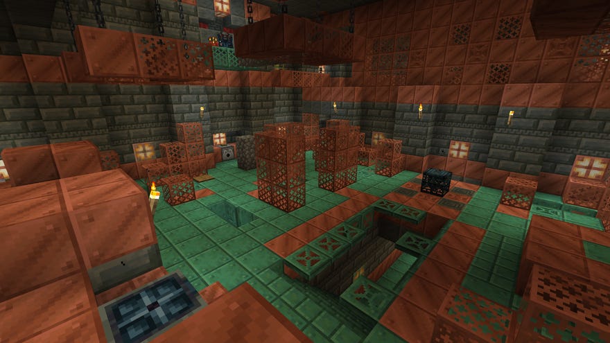 A Ominous Trial Chamber in Minecraft’s Tricky Trials update.