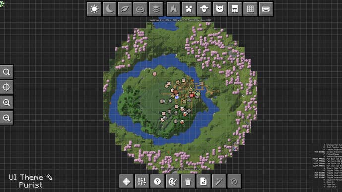The player looks at the enlarged minimap using the JourneyMap mod in Minecraft