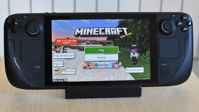 Minecraft Bedrock Edition running on a Steam Deck.