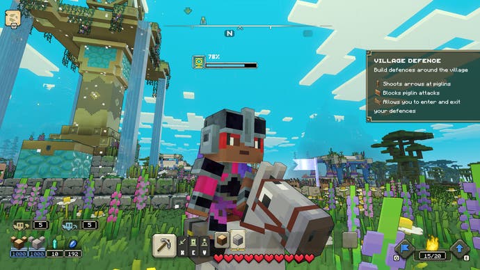 Minecraft Legends review - screenshot from Minecraft Legends, riding a horse