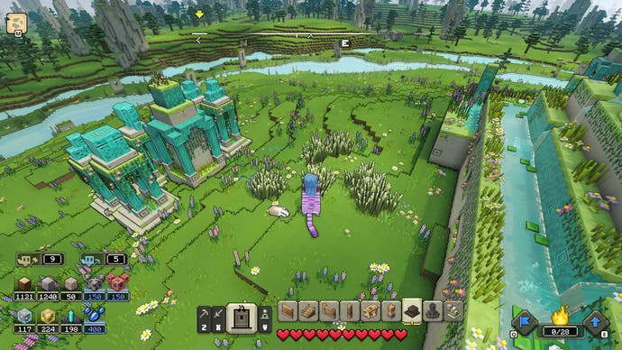 Minecraft Legends review - screenshot from Minecraft Legends, approaching a diamond structure