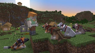 Minecraft wolves in their new variants sit by Alex