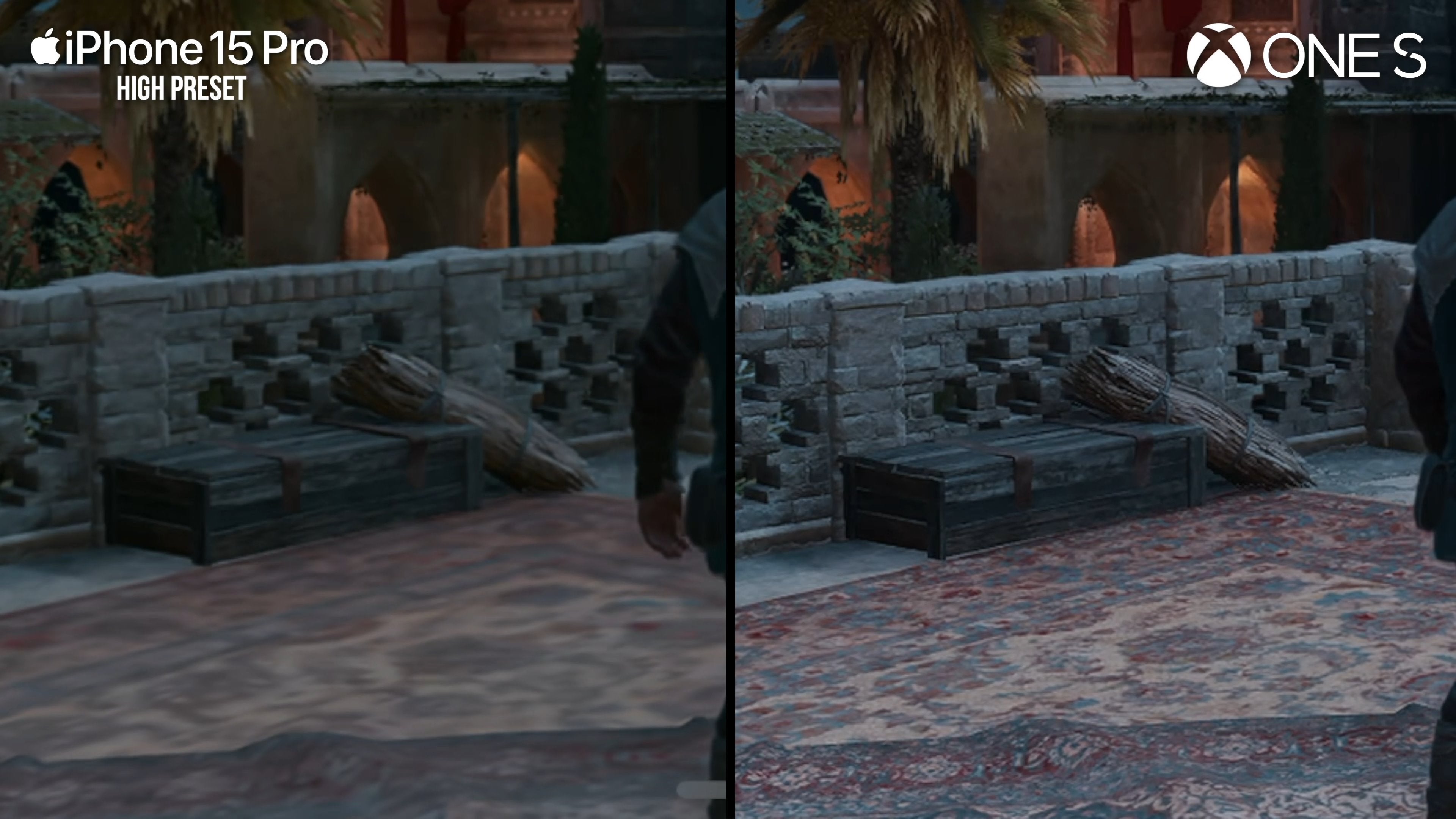 AC Mirage iPhone 15 Pro vs Xbox One S: texture resolution comparison
