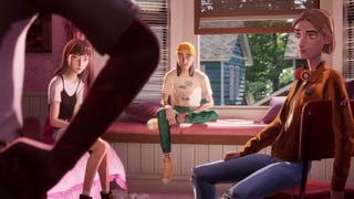 Screenshot of three teens in a bedroom in colourful stop motion style from Mixtape