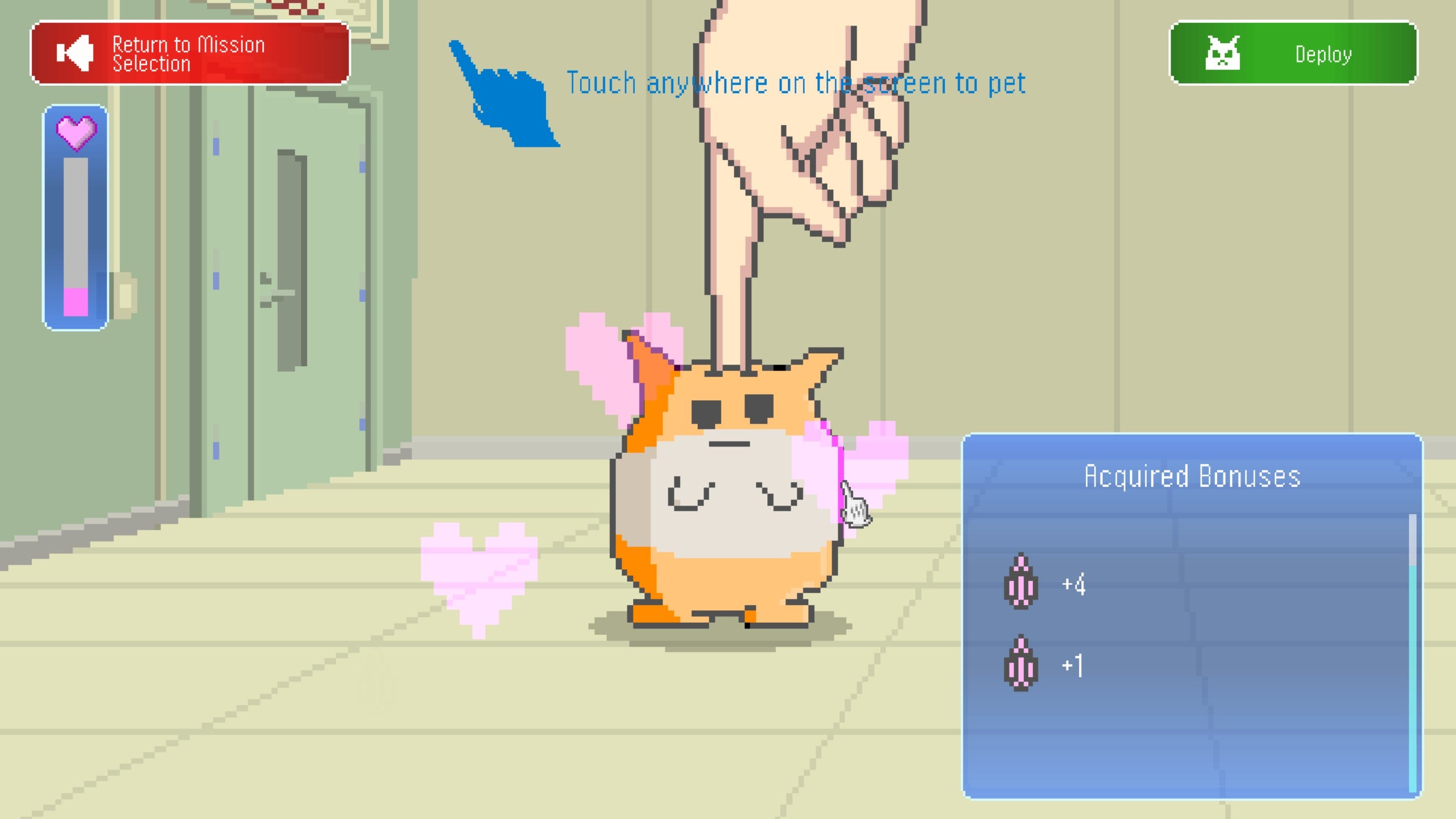 Scratching Mochi-O with a finger to win affection and earn upgrades in the Mochi-O demo.