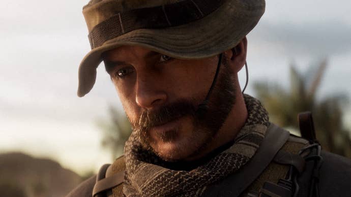 Modern Warfare 2 image showing Captain Price’s face with blurred trees in the background.