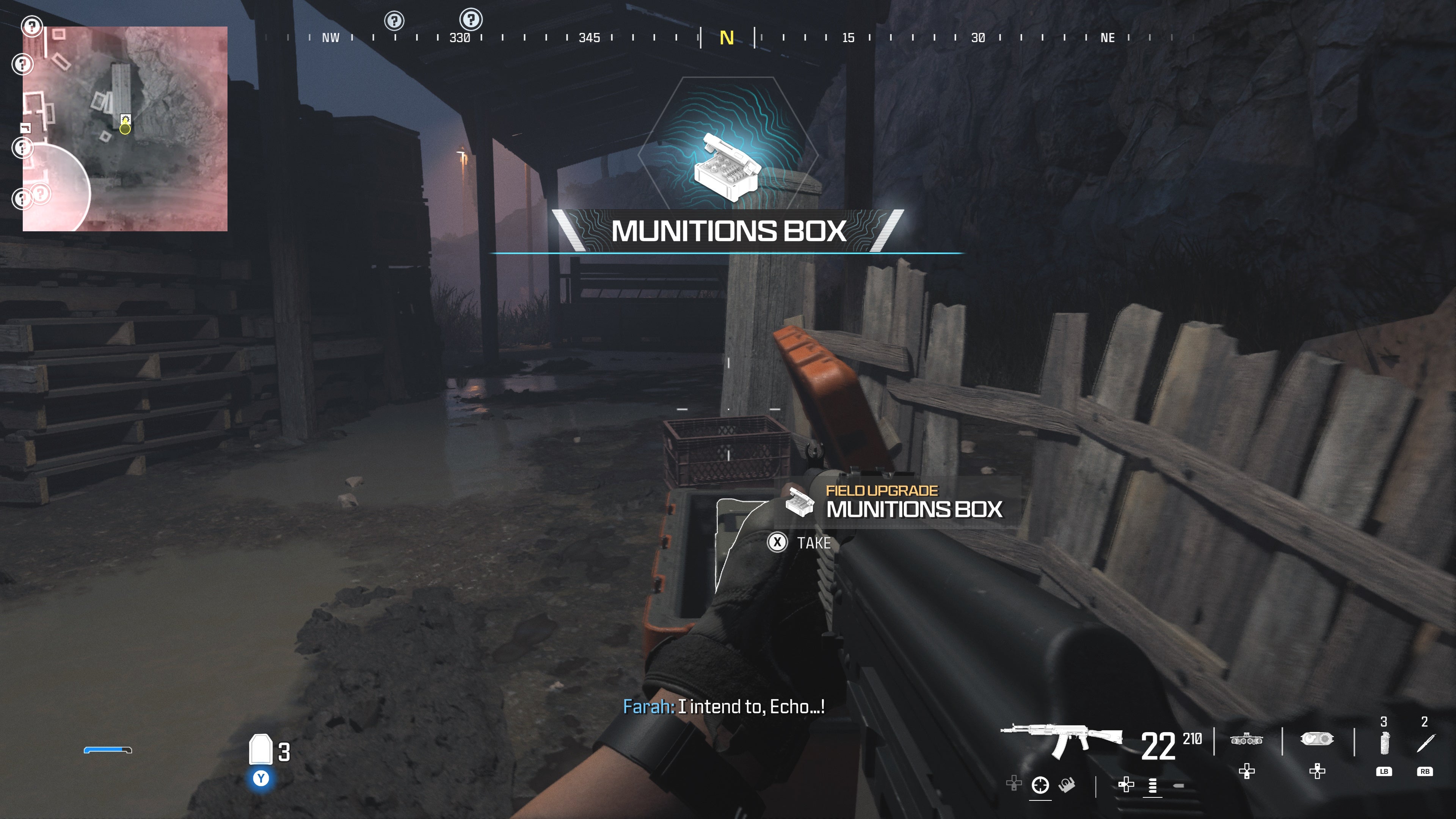 looking at an orange container with a weapon inside as part of the crash site level