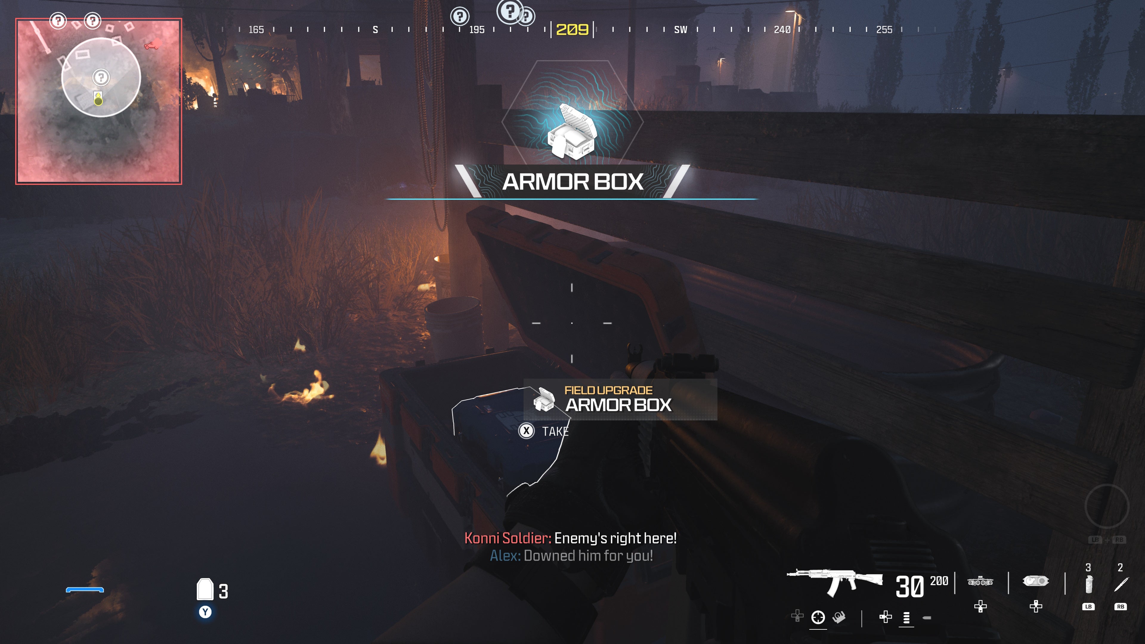 looking at an orange container with a weapon inside as part of the crash site level