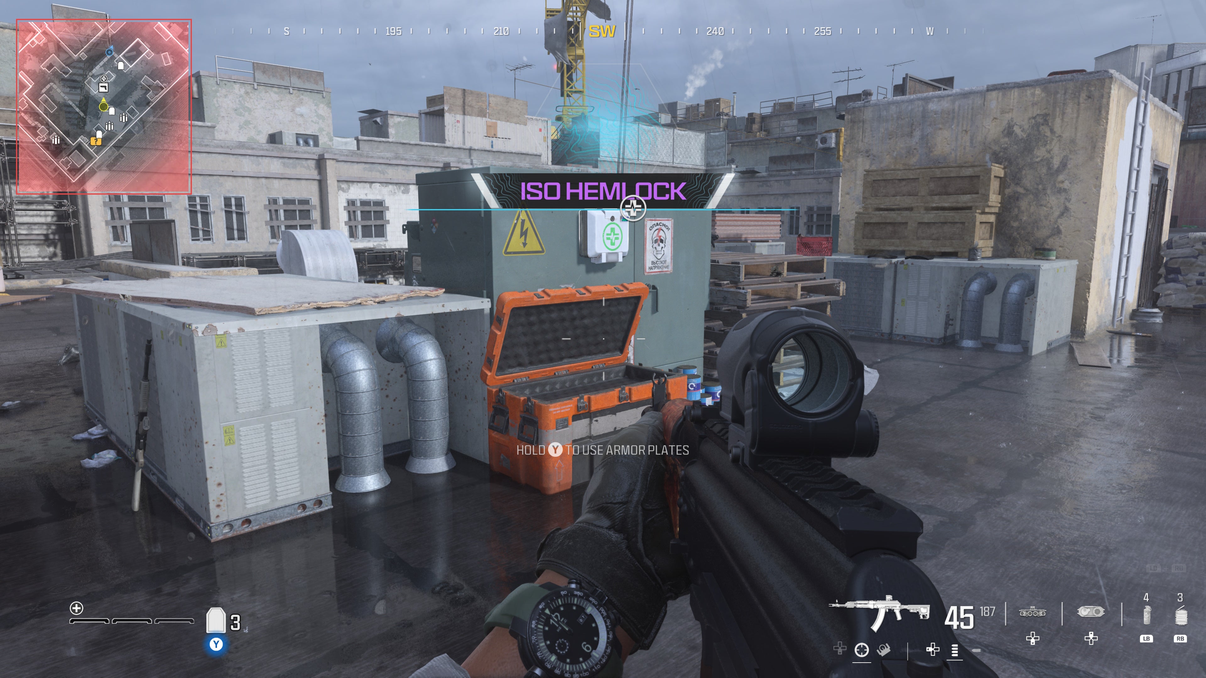 looking at a weapon supply box on a rooftop on the highrise map