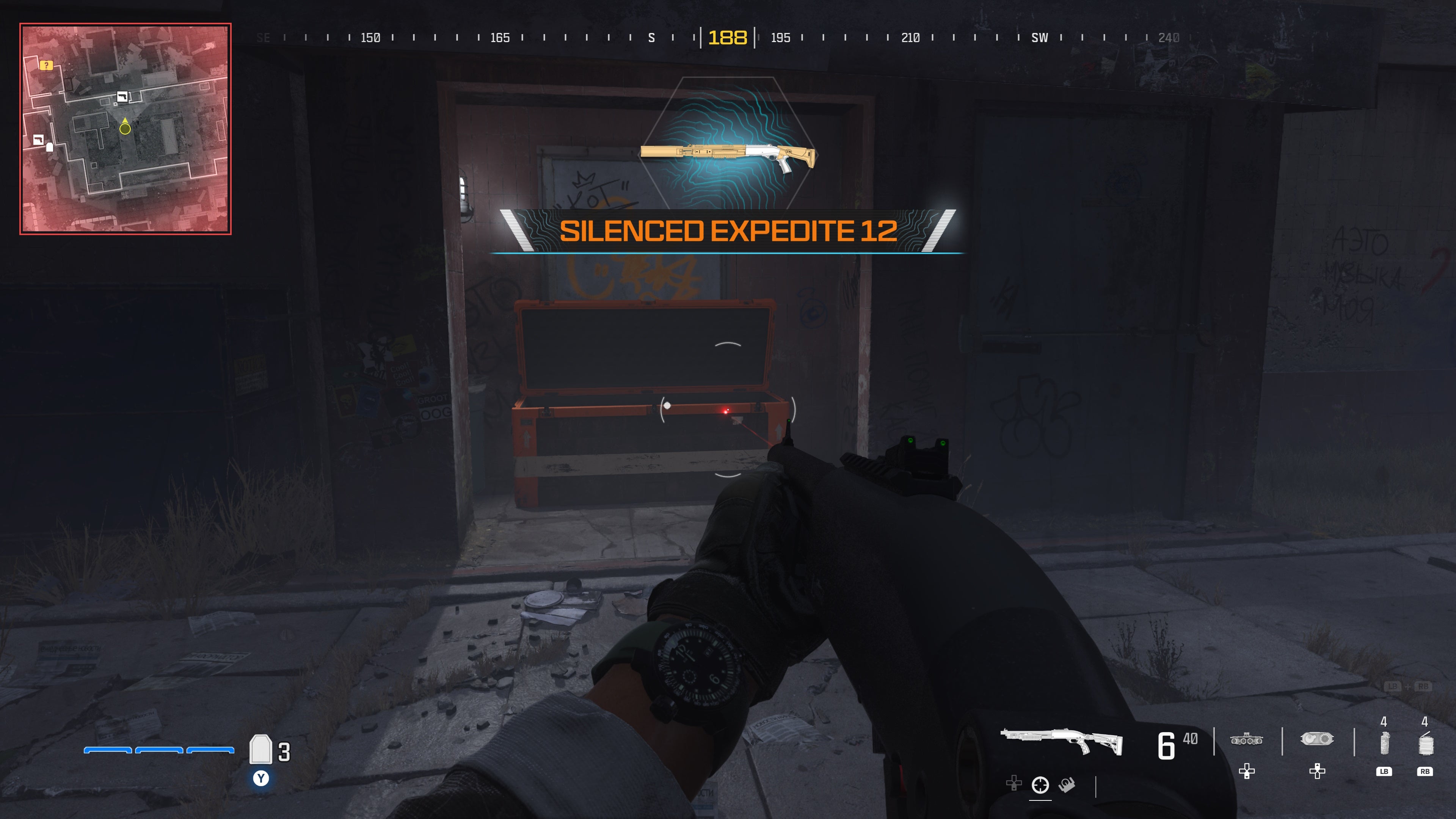 looking at a supply box with a weapon inside on the highrise level