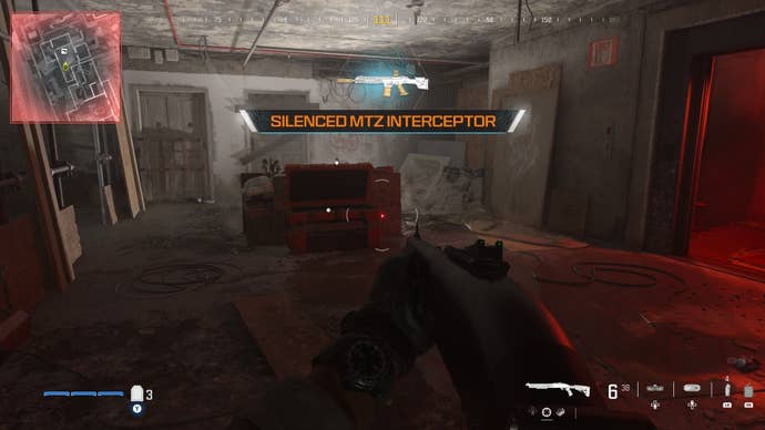 looking at a supply box containing a weapon on the seventh floor of the highrise level