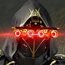 abolisher operator from the neck up wearing a black hood and mask and night vision goggles that glow red