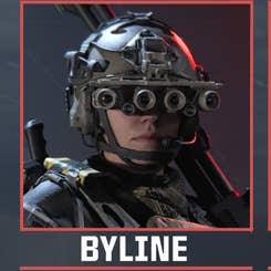 Byline operator from the chest up