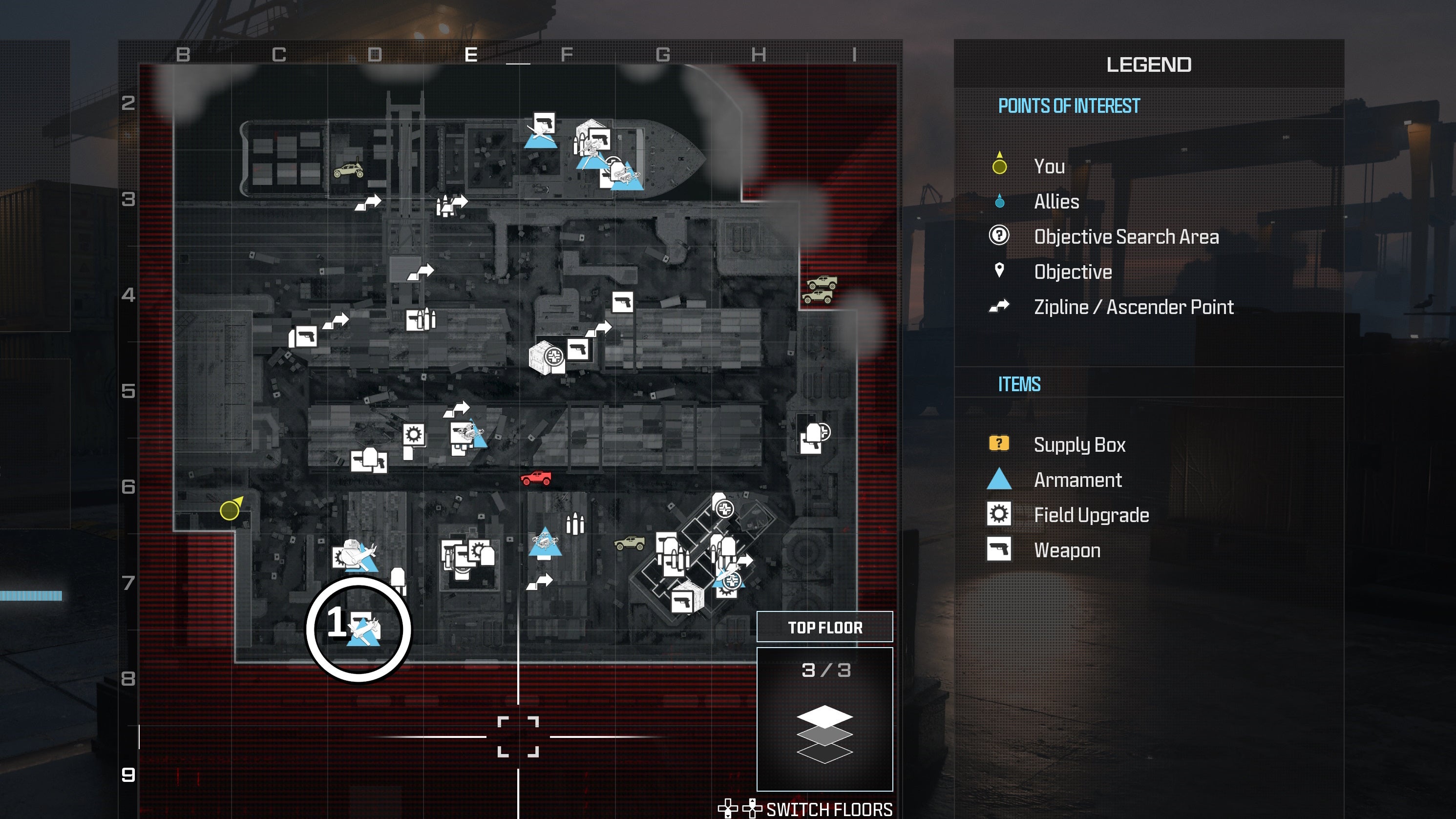 tactical map menu of precious cargo map with a weapon location circled