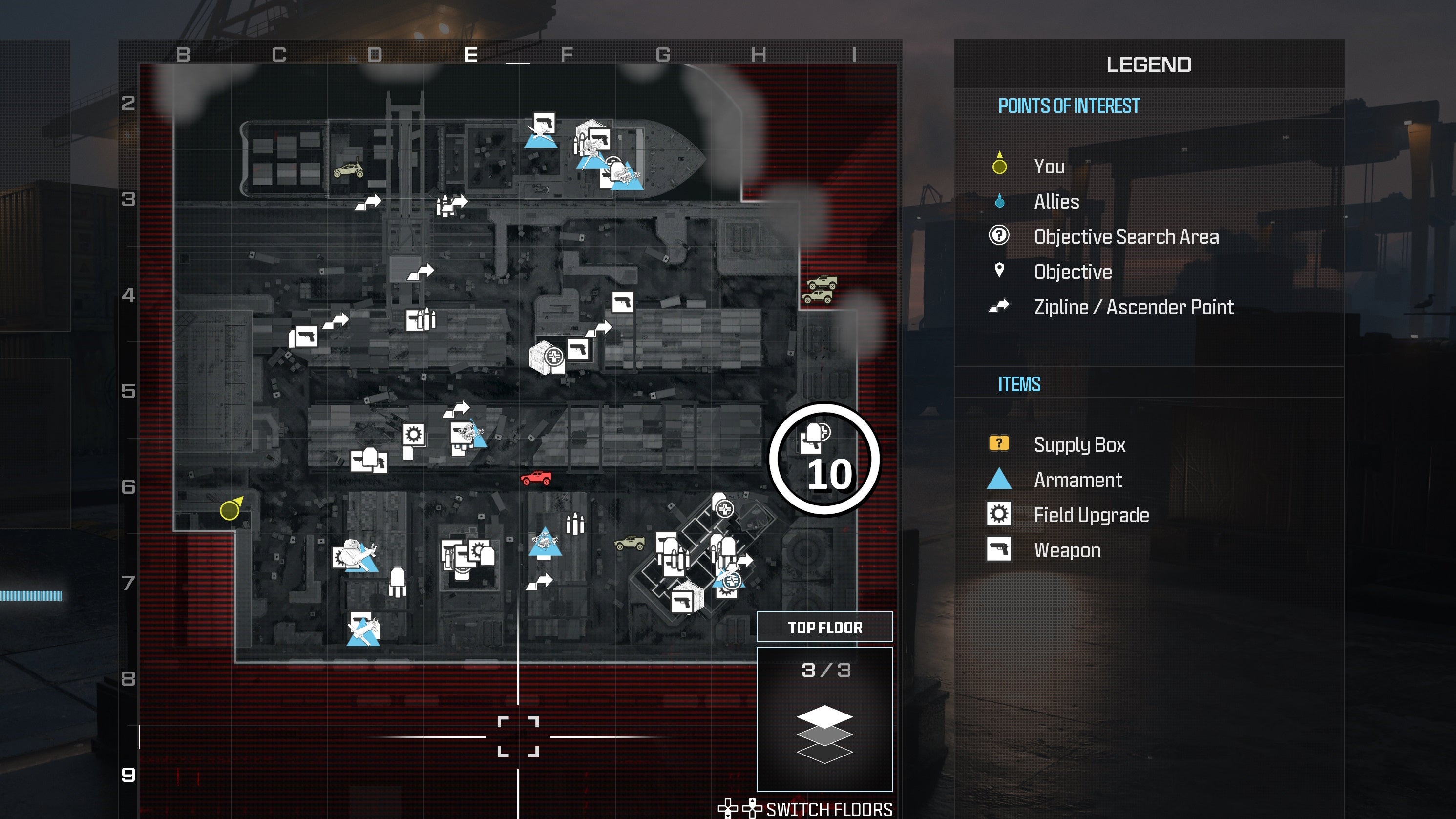 tactical map menu of precious cargo map with a weapon location circled