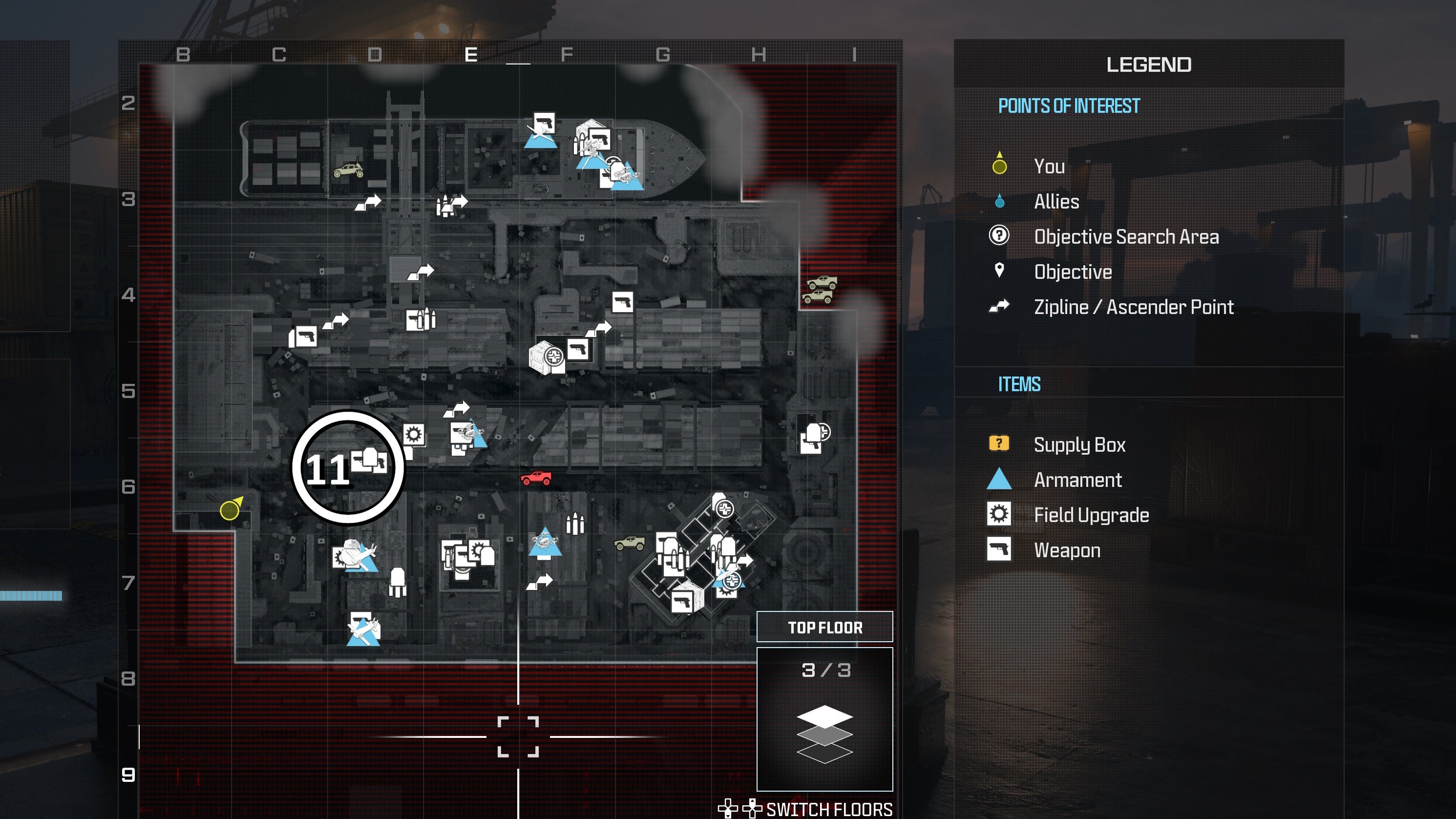 tactical map menu of precious cargo map with a weapon location circled