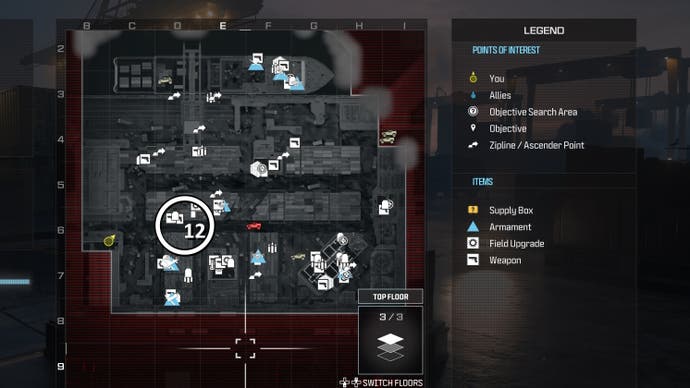 tactical map menu of precious cargo map with a weapon location circled