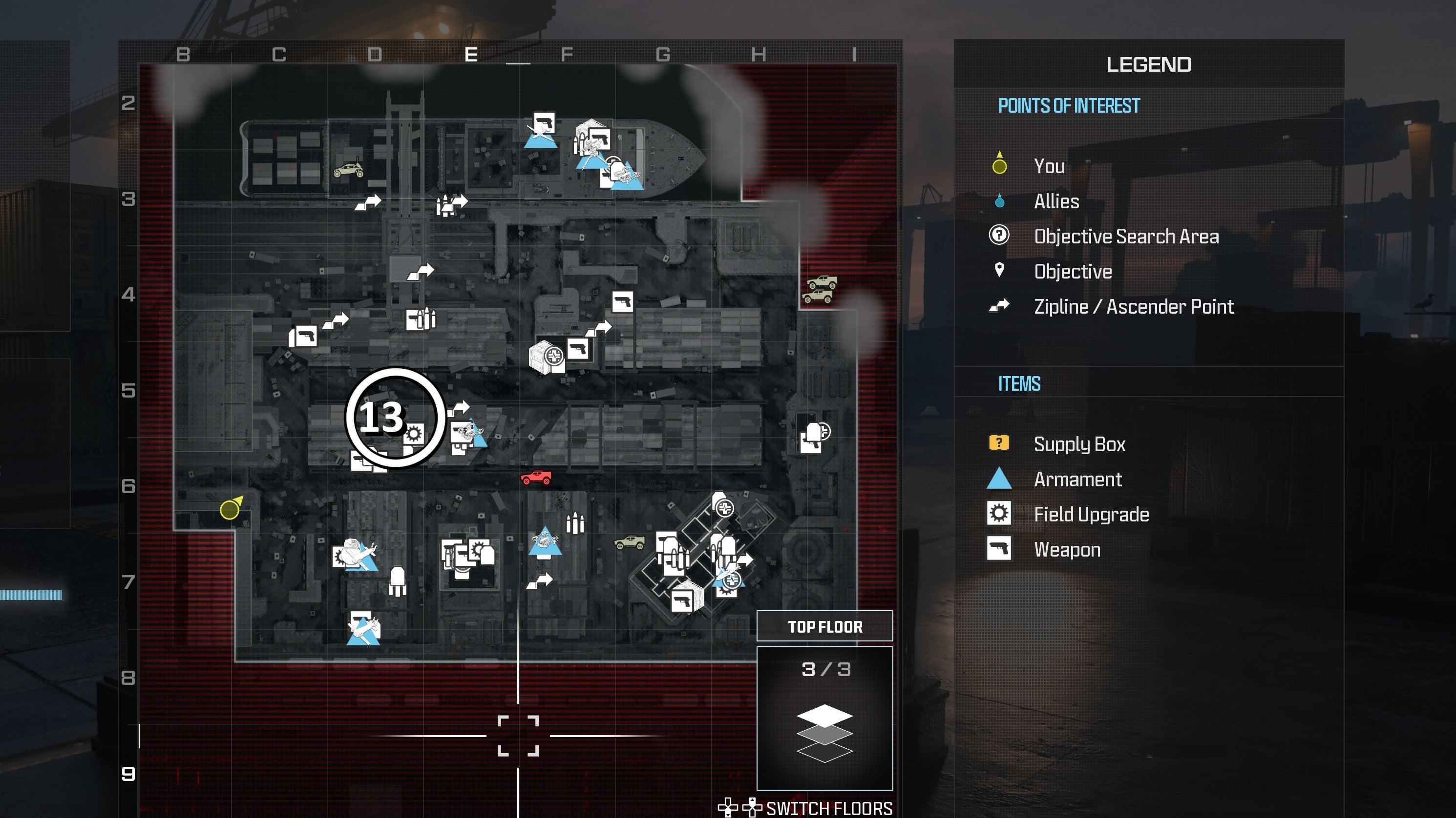 tactical map menu of precious cargo map with a weapon location circled