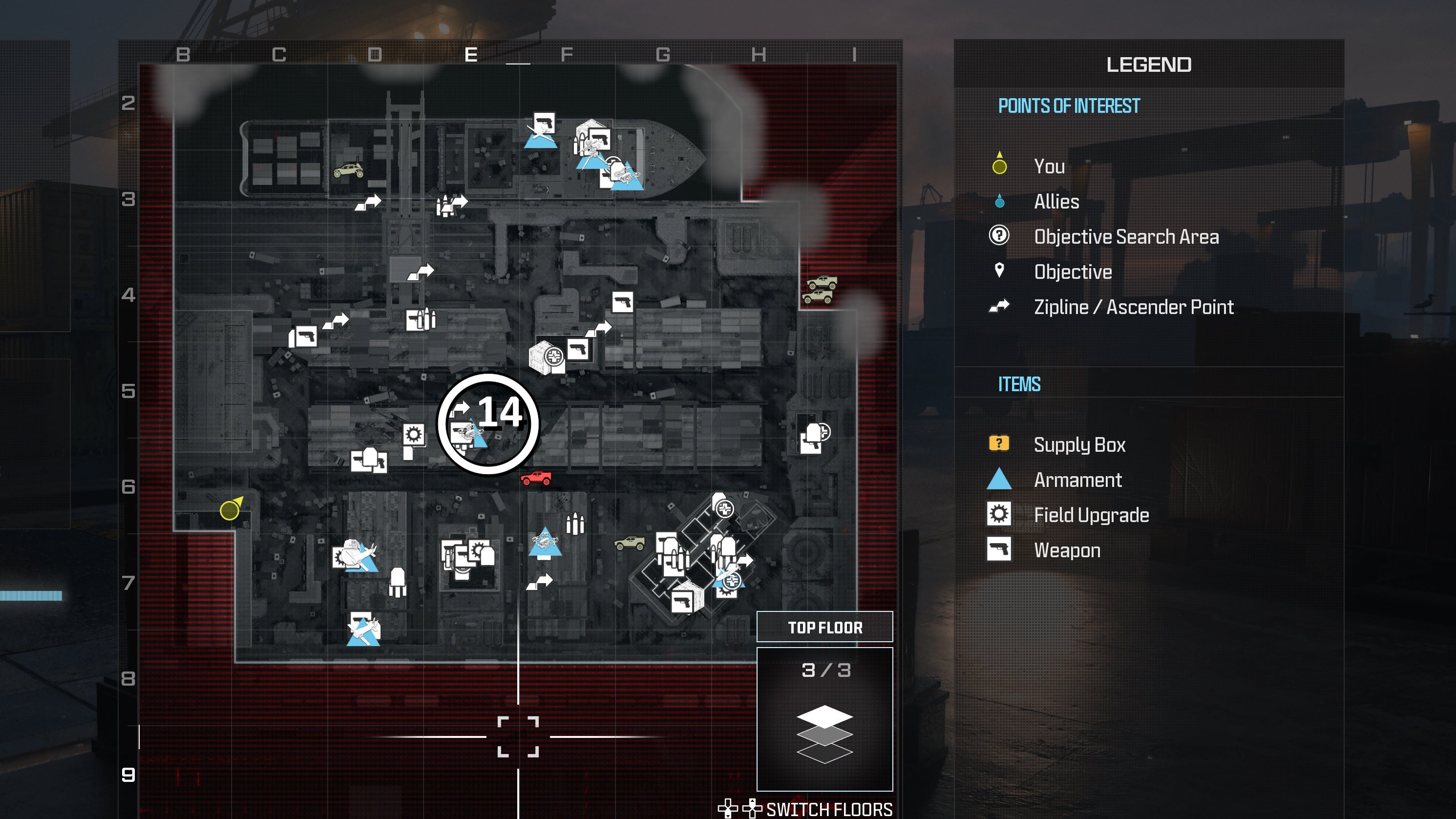 tactical map menu of precious cargo map with a weapon location circled