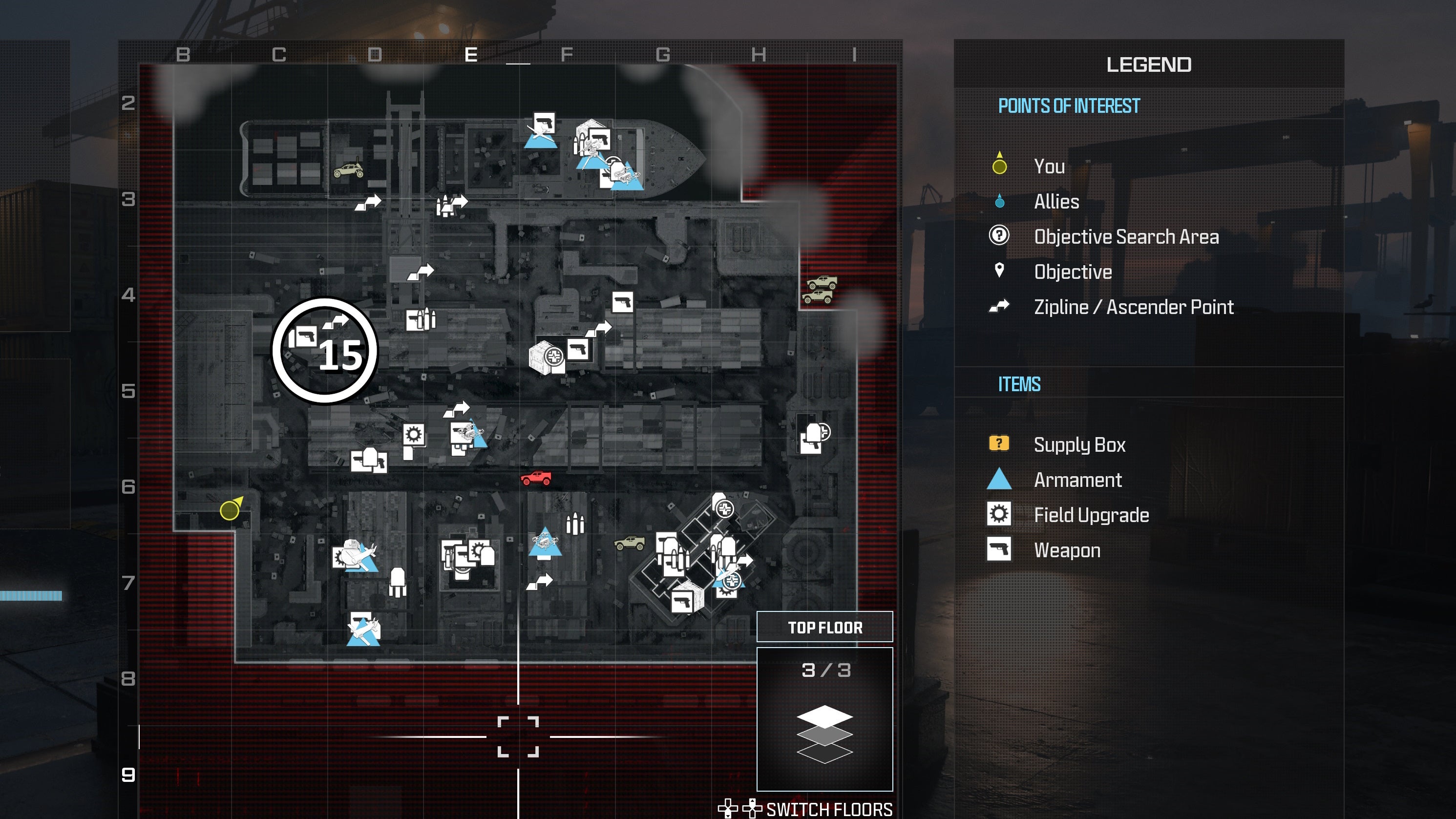 tactical map menu of precious cargo map with a weapon location circled
